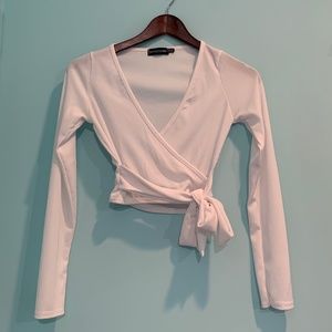 Pretty Little Thing Ribbed White Long Sleeve Shirt